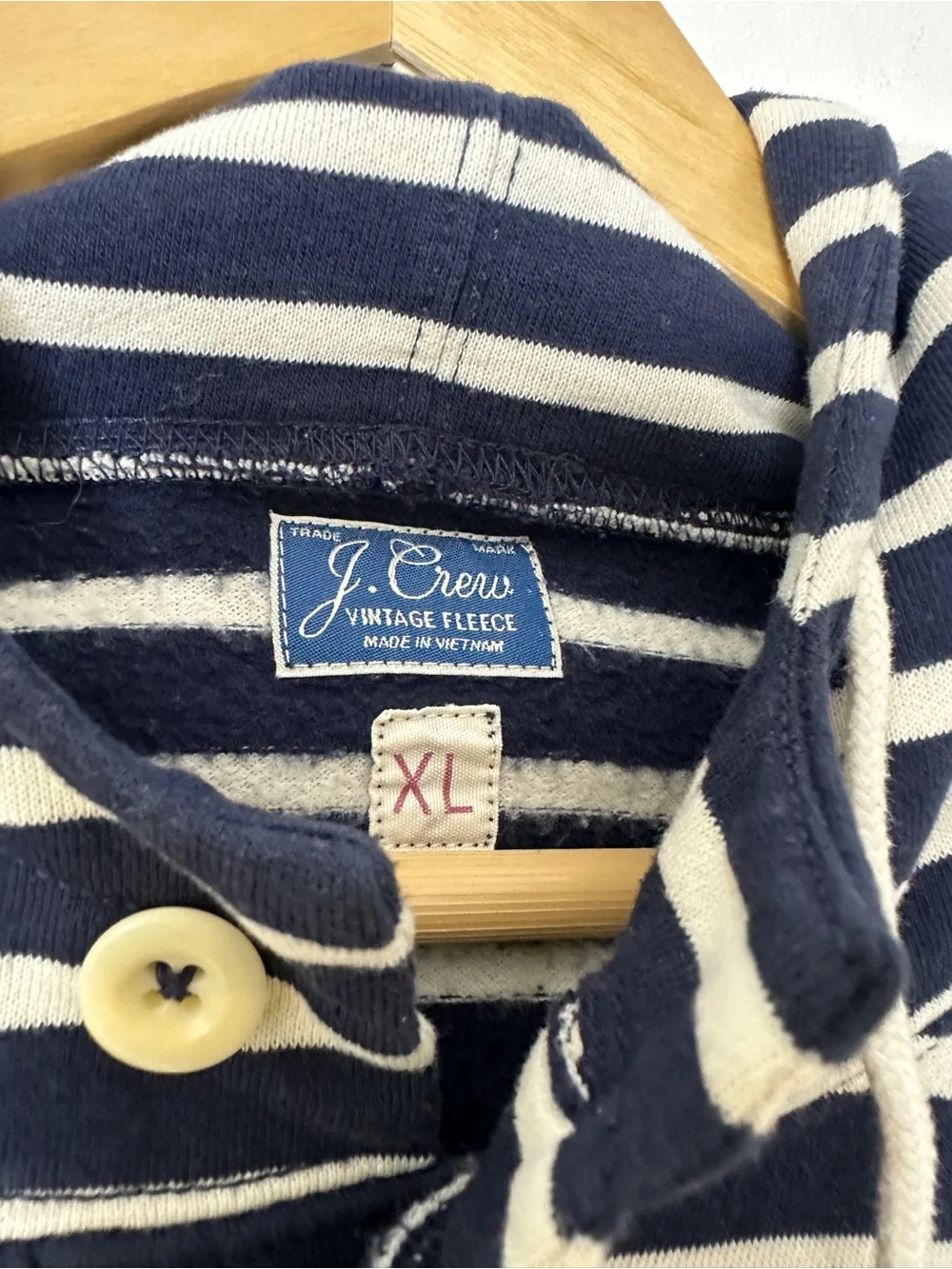 J.Crew Vintage Fleece Striped Button Hoodie Sweatshirt Men's XL Navy White